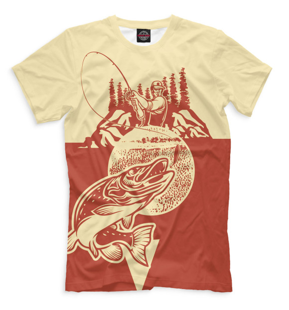 Мужская футболка с изображением Рыбалка цвета Бежевый