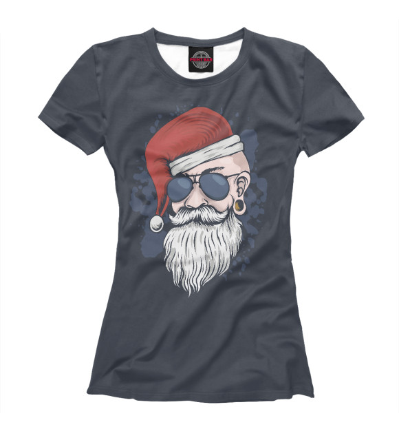 Женская футболка с изображением Хипстер Дед Мороз цвета Белый