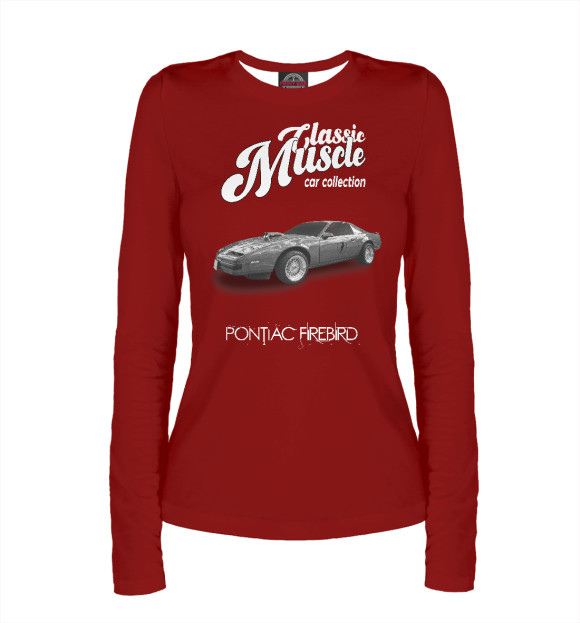 Женский лонгслив с изображением Маслкар Pontiac Firebird на красном фоне цвета Белый