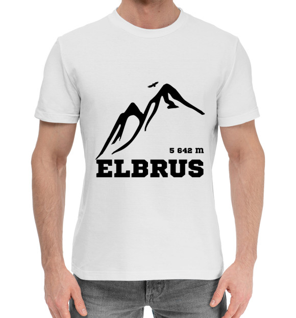 Мужская хлопковая футболка с изображением Эльбрус цвета Белый