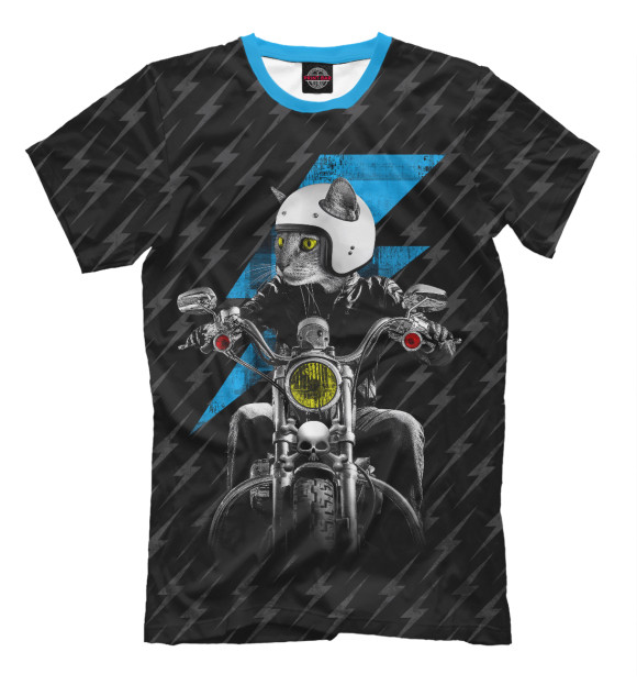 Мужская футболка с изображением Кот байкер цвета Черный