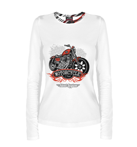 Женский лонгслив с изображением Мотоцикл цвета Белый