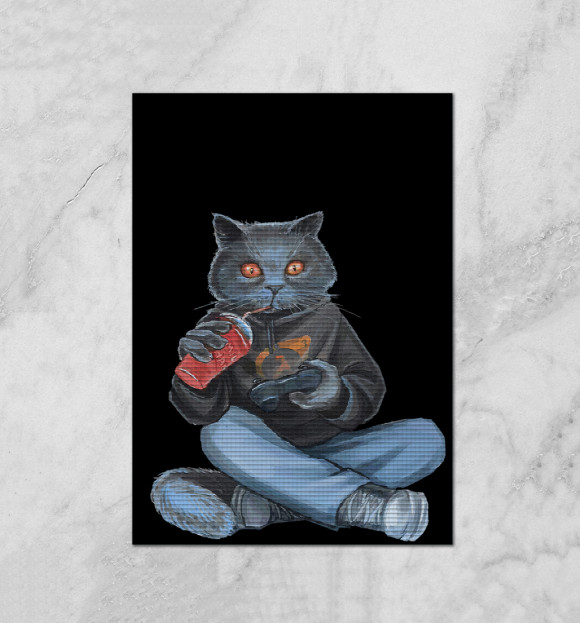 Плакат с притом Кот геймер цвета Белый Плакат с изображением Кот геймер цвета Белый