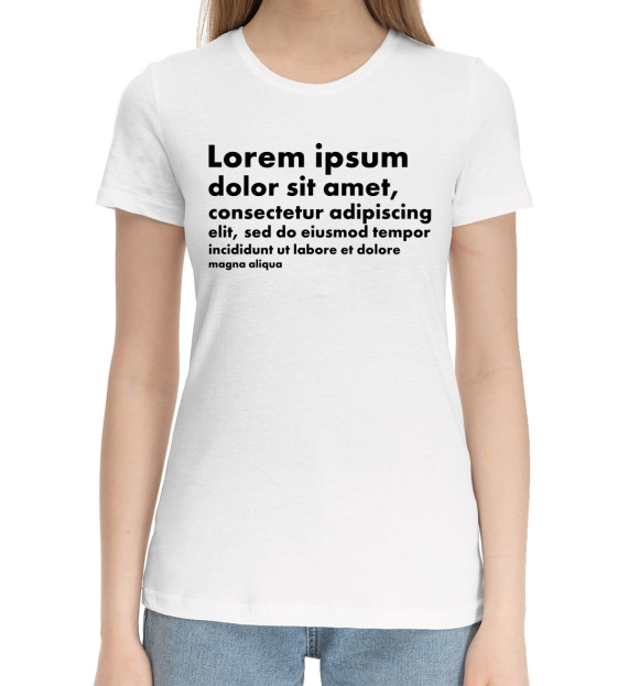 Женская хлопковая футболка с изображением Lorem ipsum цвета Белый