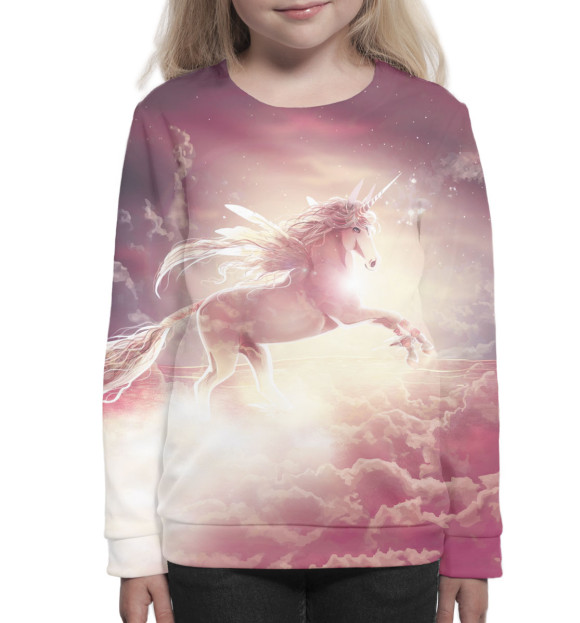 Свитшот для девочек с изображением Единорог цвета Белый