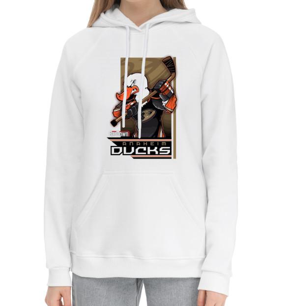 Женский хлопковый худи с изображением Anaheim Ducks цвета Белый