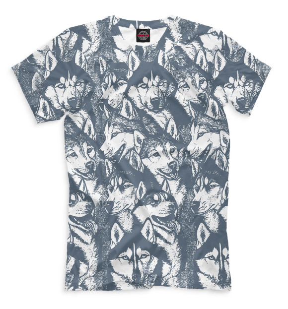 Мужская футболка с изображением Хаски цвета Серый