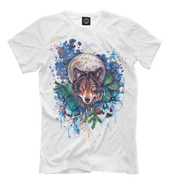 Мужская футболка с изображением Акварельный волк цвета Молочно-белый