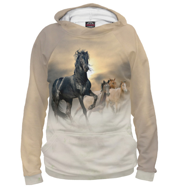 Женское худи с изображением Лошади цвета Белый