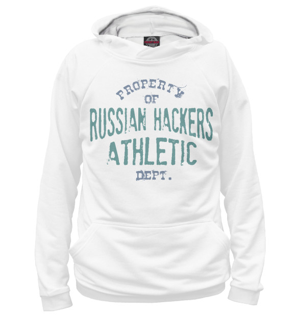 Мужское худи с изображением Russian Hackers Athletic Dept цвета Белый