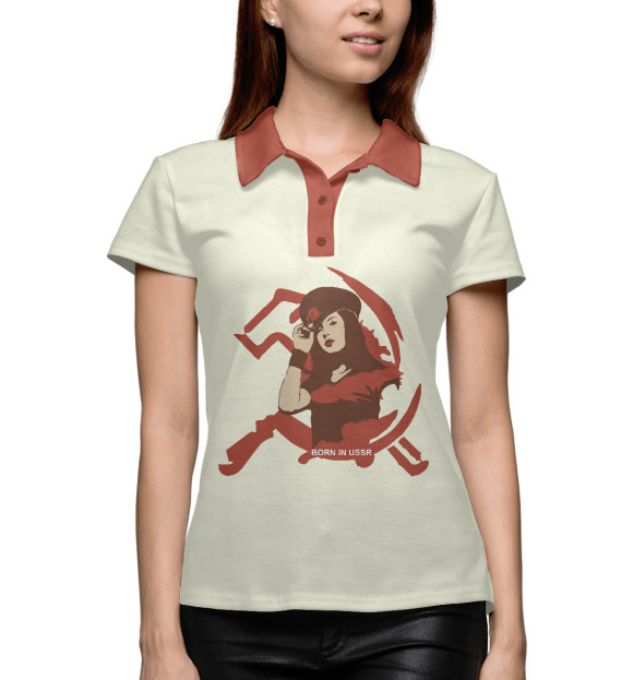 Женское поло с изображением Рожденный в СССР цвета Белый