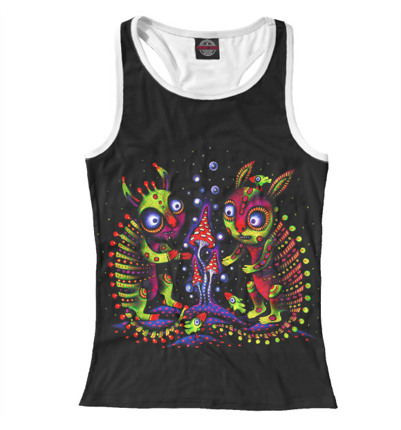 Женская майка-борцовка с изображением Мухоморные зайцы цвета Белый