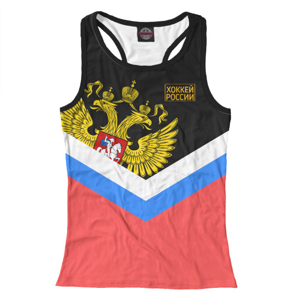 Женская майка-борцовка с изображением Хоккей России цвета Белый