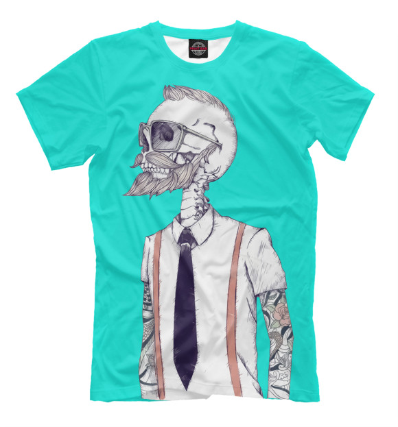 Мужская футболка с изображением Скелет хипстер цвета Грязно-голубой