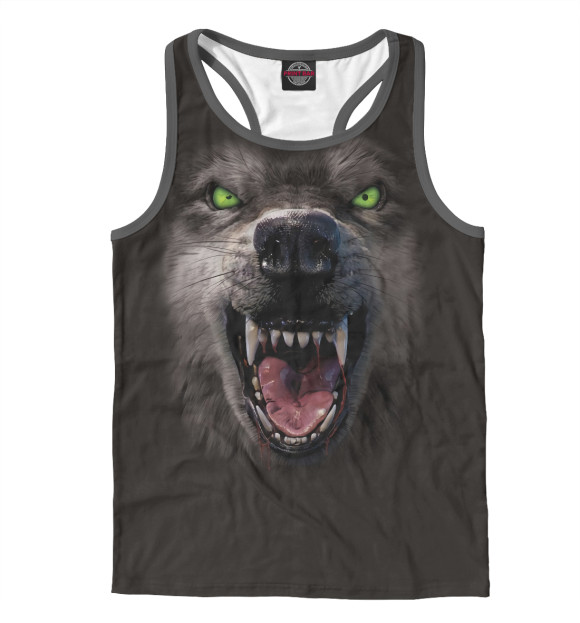 Мужская майка-борцовка с изображением Волк цвета Белый