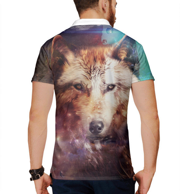 Мужское поло с изображением Волк цвета Белый