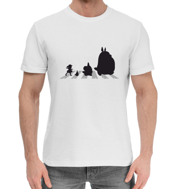 Мужская хлопковая футболка с изображением Beatles Totoro цвета Белый