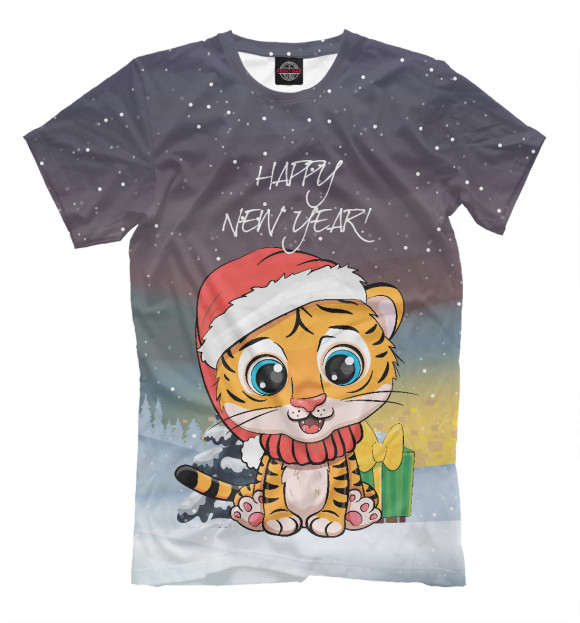 Футболка для мальчиков с изображением Happy New Year! Тигренок цвета Белый