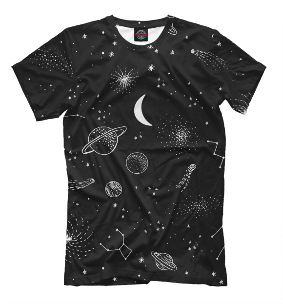 Мужская футболка с изображением Космос цвета Черный
