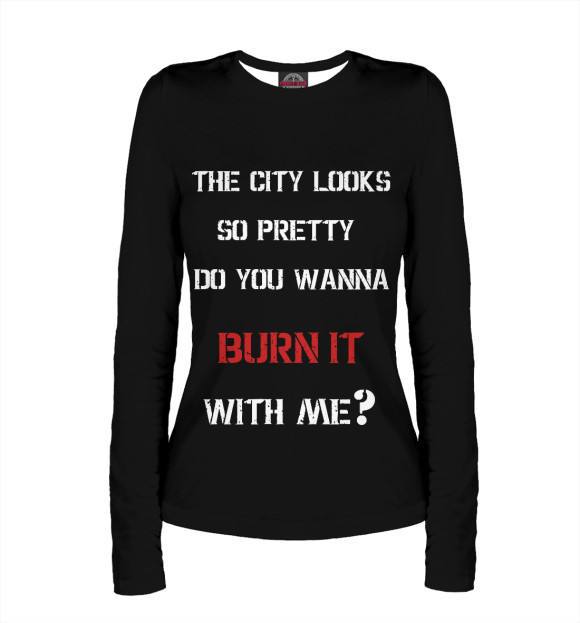 Женский лонгслив с изображением HU City lyrics цвета Белый