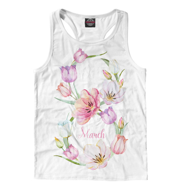 Мужская майка-борцовка с изображением Цветы к 8 марта цвета Белый