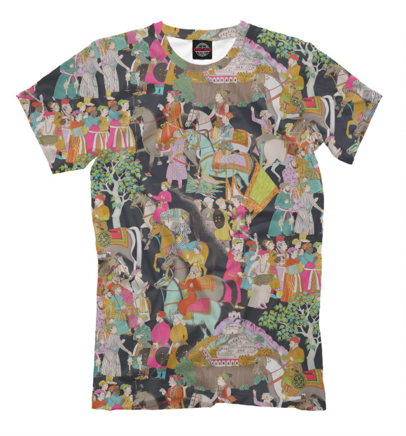 Мужская футболка с изображением Кони и люди цвета Серый