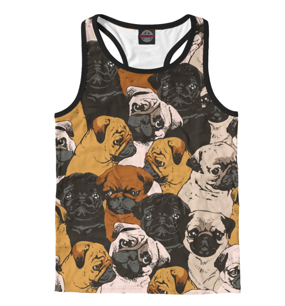 Мужская майка-борцовка с изображением Мопсы цвета Белый