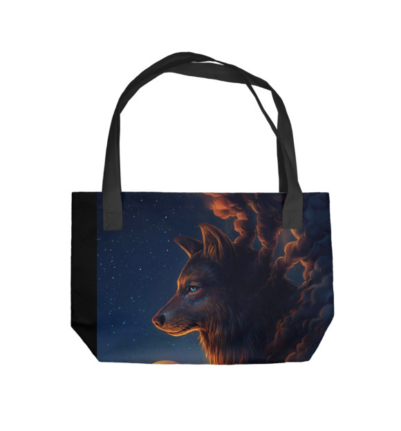 Пляжная сумка с изображением Волк Арт цвета 