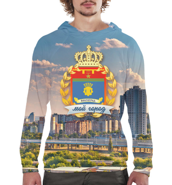 Мужское худи с изображением Волгоград цвета Белый