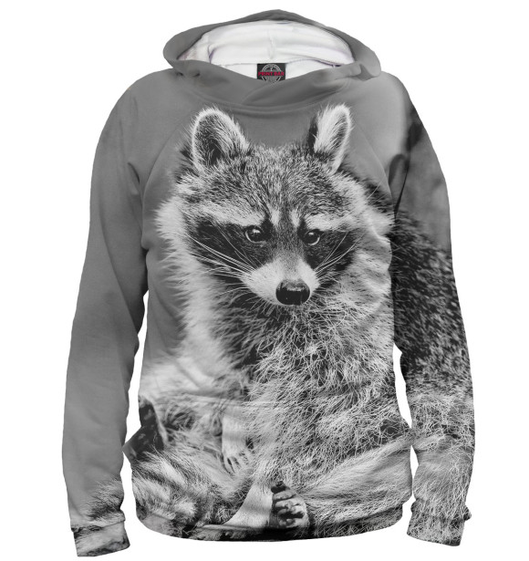 Мужское худи с изображением Енот цвета Белый