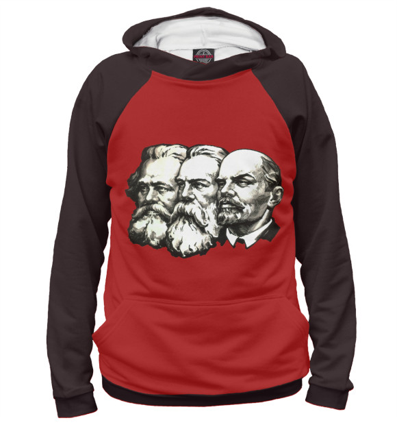 Мужское худи с изображением Маркс,Энгельс,Ленин цвета Белый