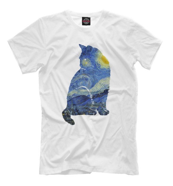 Футболка для мальчиков с изображением Кот Ван Гога цвета Белый