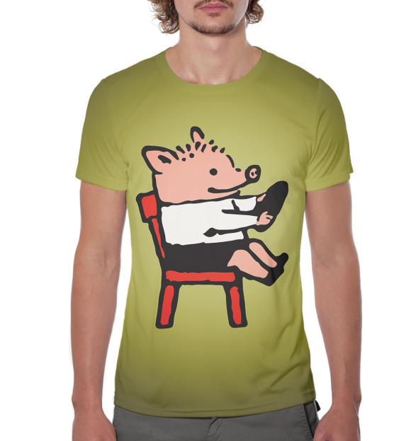 Мужская футболка с изображением Поросенок Петр цвета Белый