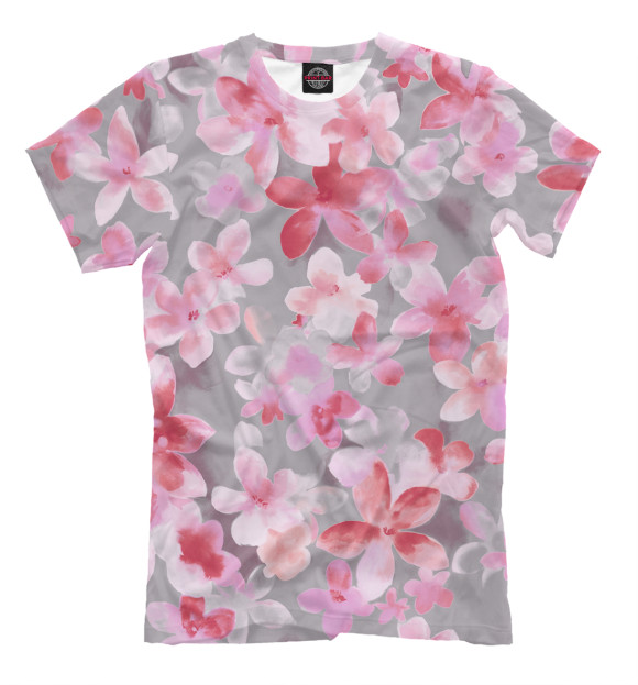 Мужская футболка с изображением Розовые цветы цвета Молочно-белый