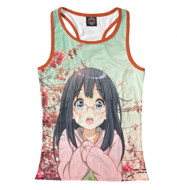 Женская майка-борцовка с изображением Девушка и сакура цвета Белый
