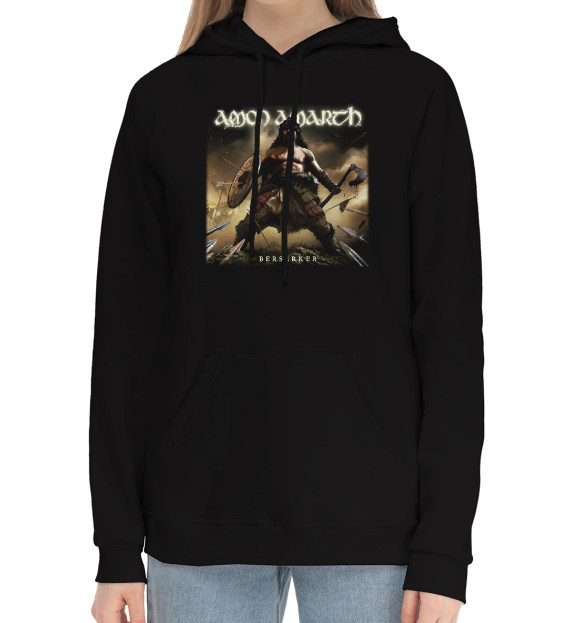 Женский хлопковый худи с изображением Amon amarth цвета Черный