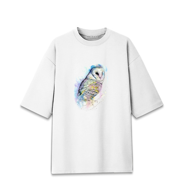Мужская футболка оверсайз с притом Сипуха акварельная цвета Белый Мужская футболка оверсайз с изображением Сипуха акварельная цвета Белый