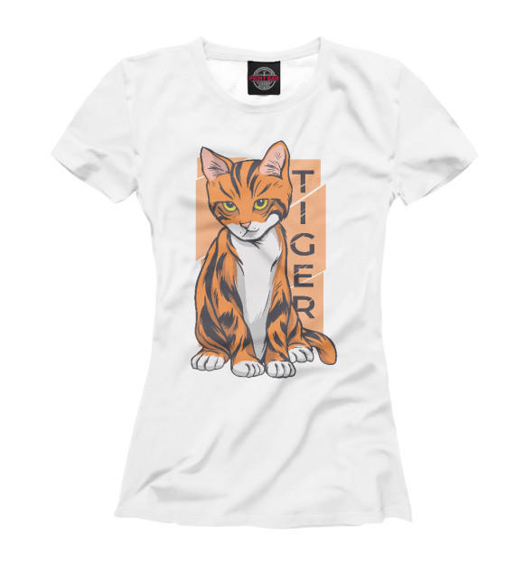 Женская футболка с изображением Tiger cat цвета Белый