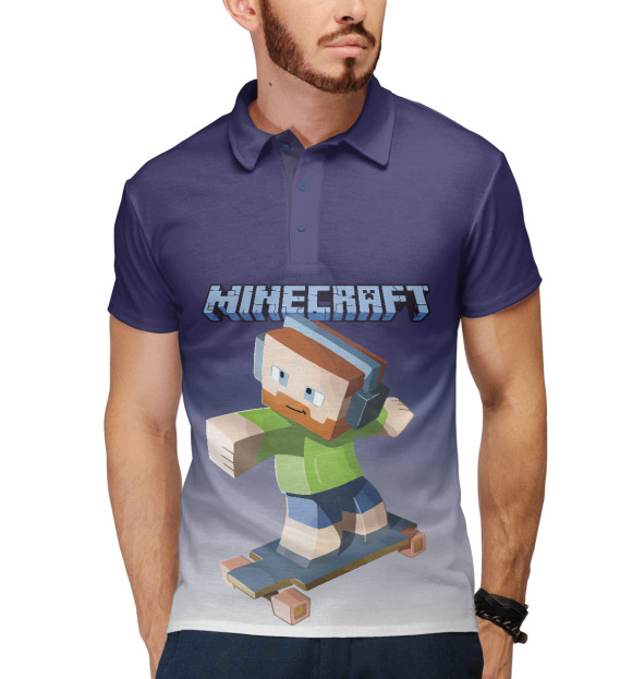 Мужское поло с изображением Minecraft цвета Белый