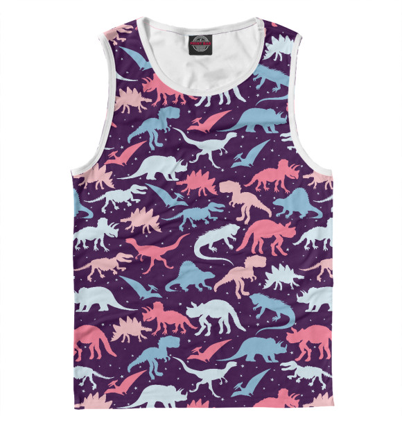 Майка для мальчика с притом Динозавры и звезды цвета Белый Майка для мальчика с изображением Динозавры и звезды цвета Белый