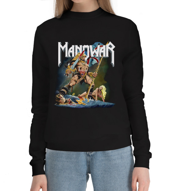 Женский хлопковый свитшот с изображением Manowar цвета Черный