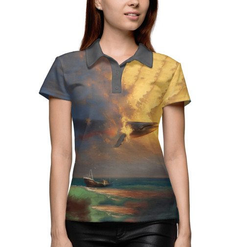 

Поло Print Bar, Белый, Кит в небе