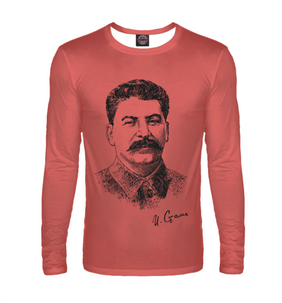 Мужской лонгслив с изображением Товарищ Сталин цвета Белый