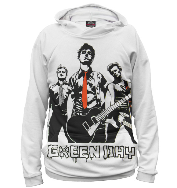 Мужское худи с притом Green Day цвета Белый Мужское худи с изображением Green Day цвета Белый