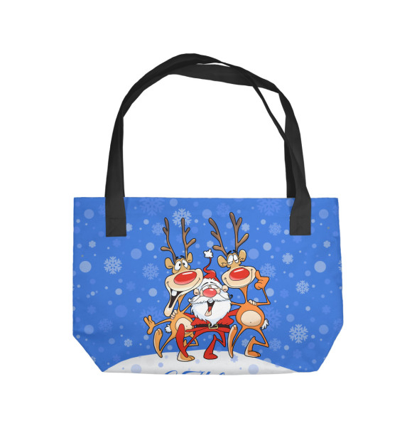 Пляжная сумка с изображением Санта Клаус с оленями цвета 