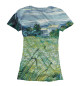 Женская футболка Ван Гог. Зеленое пшеничное поле с кипарисом