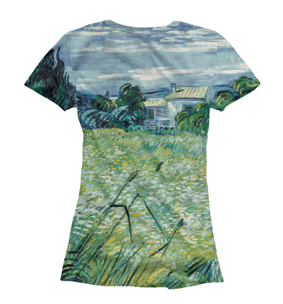 Женская футболка с изображением Ван Гог. Зеленое пшеничное поле с кипарисом цвета Белый