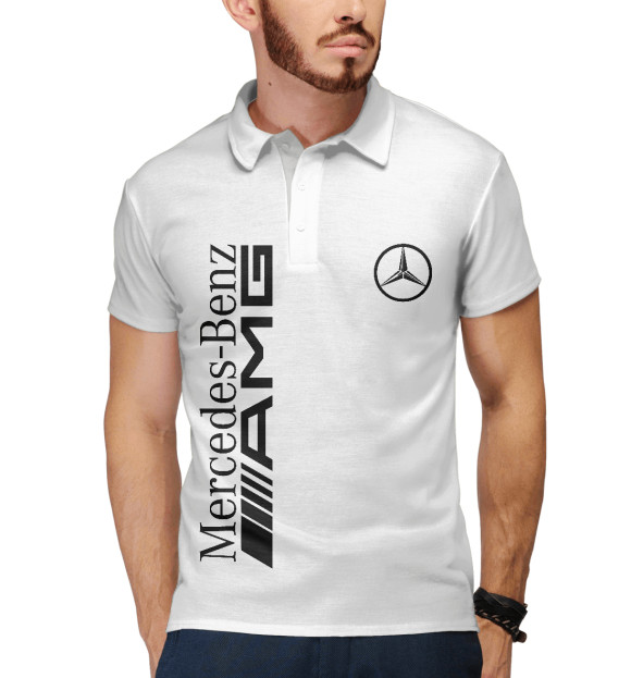 Мужское поло с изображением Mersedes-Benz AMG цвета Белый