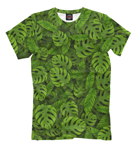 Мужская футболка с изображением Зеленые тропические листья цвета Светло-коричневый