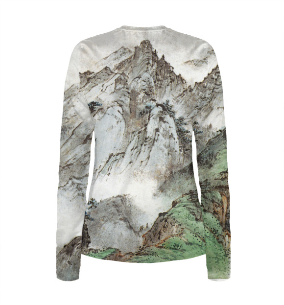 Женский лонгслив с изображением Горы Китая цвета Белый